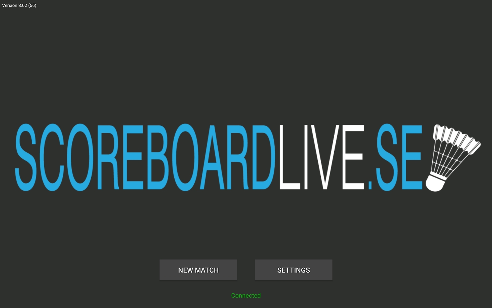 Image of the app start screen with the label Connected